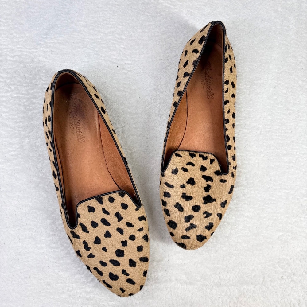 Madewell Teddy Leopard Calf Hair Smoking Slipper Loafers Tan Black Womens 10